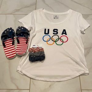 USA bundle! T-shirt size S/M 3 Scrunchies & Flip flops Size 8 NWT